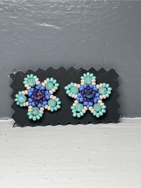 Huichol Beaded Flower Stud Earrings